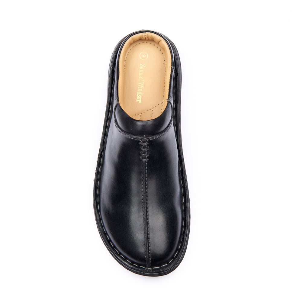 Mens black leather mules on sale